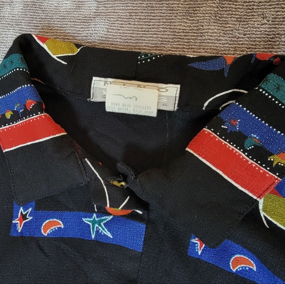 Vintage Nino Wong Abstract Black Shirt Sz M Made in USA 80's Vibes Unique Retro - Picture 10 of 14